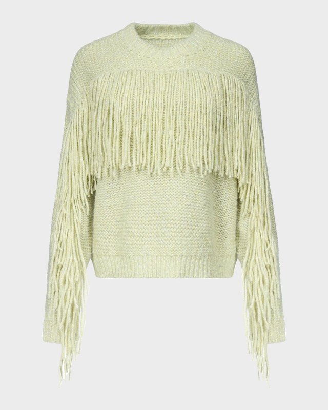 x Henry Zankov Cornelia Fringed Shimmer-Knit Sweater